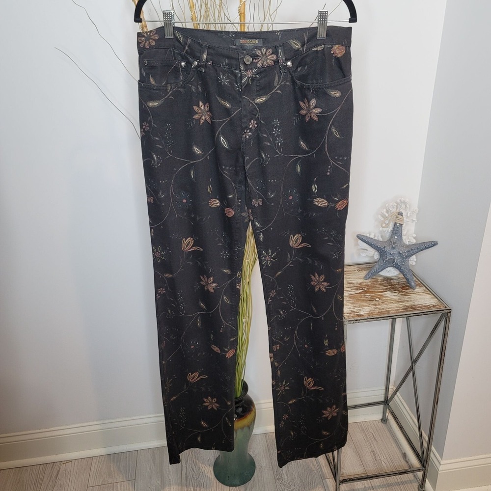 Roberto Cavalli Floral Hand Painted Jeans Women XL